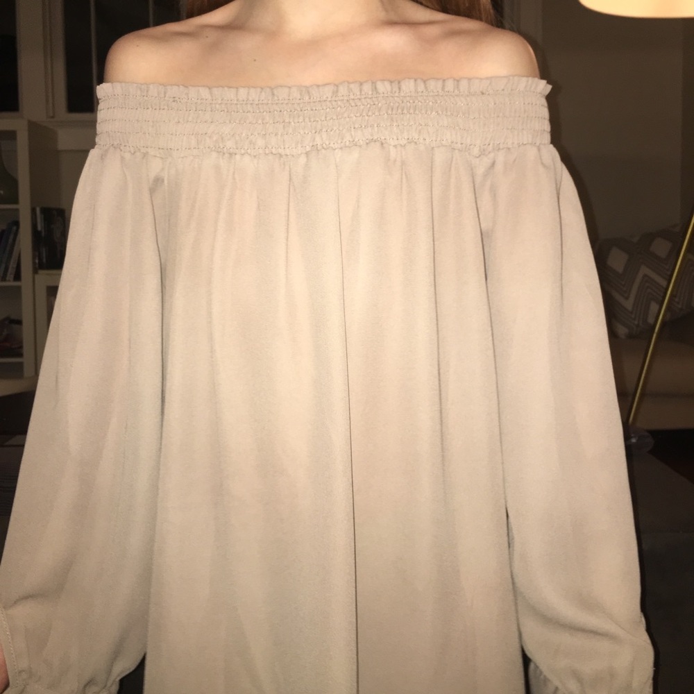 Cute light brown chiffon off the shoulder top